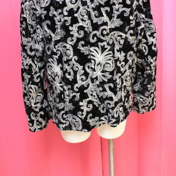 #557B Chico's Black & White Patterned Dress Jacket Size 3 (16) - Picture 5 of 10